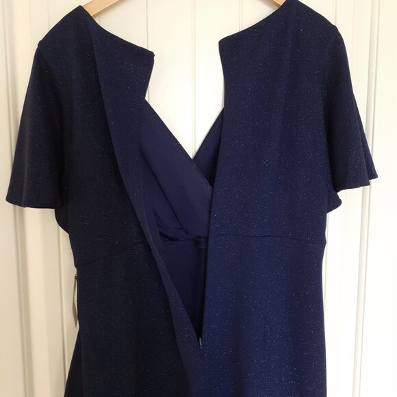 NWT Ignite Evenings Short Sleeve Surplice V-Neck Sheath Dress Navy Blue Size 16 - Picture 8 of 15